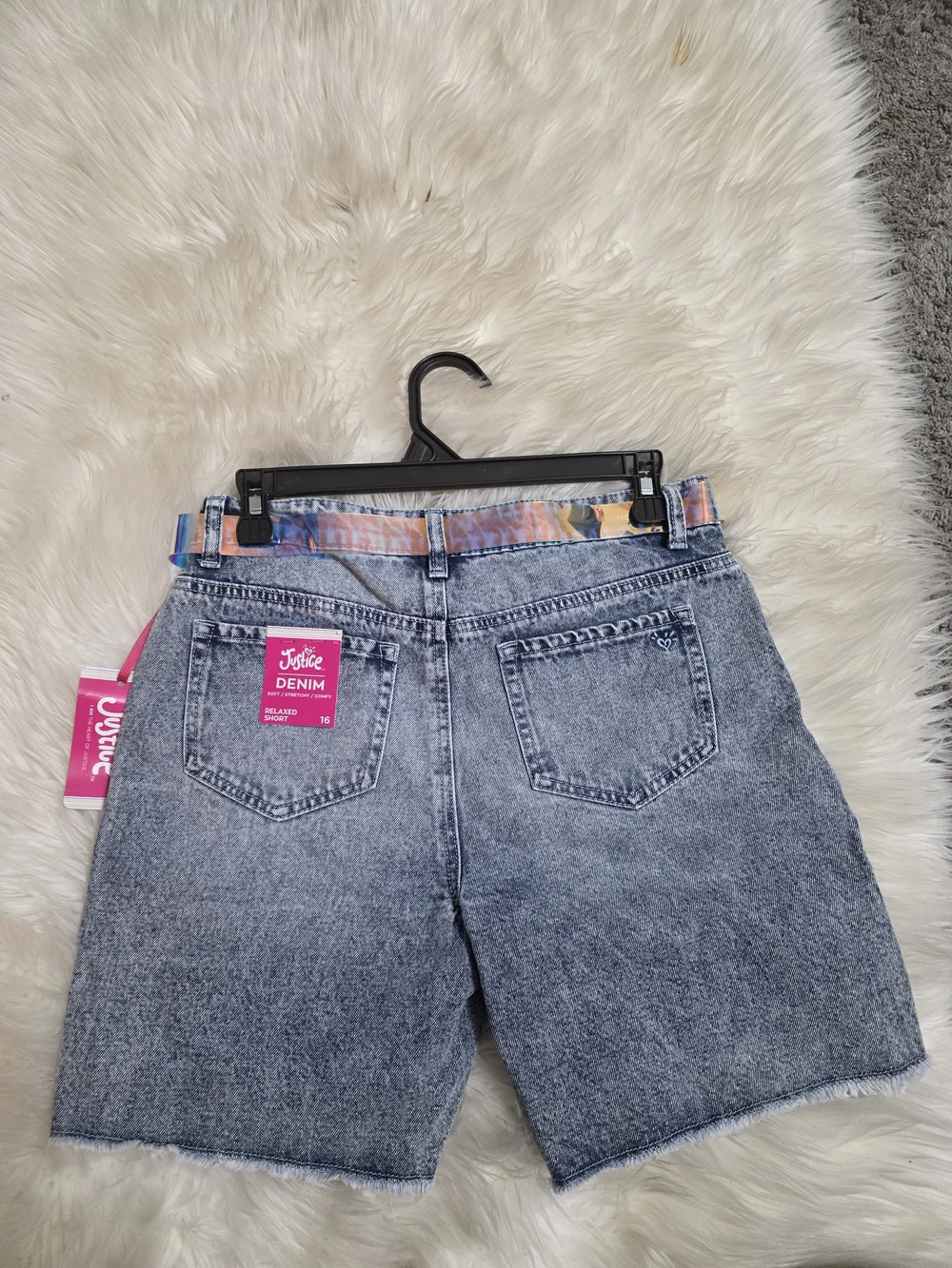 Justice Girls' Denim Bermuda Shorts with Iridescent Belt - Blue
